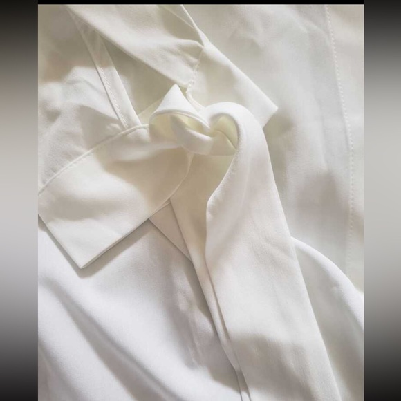 Classic elegant Plus Size Tie knot Long Sleeve Button Down Shirt Dress White - Picture 7 of 9